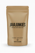 JavaJunkies Coffee — bold black lettering on kraft brown paper packaging