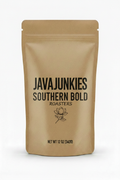 JavaJunkies Southern Bold — bold black lettering on kraft brown paper packaging